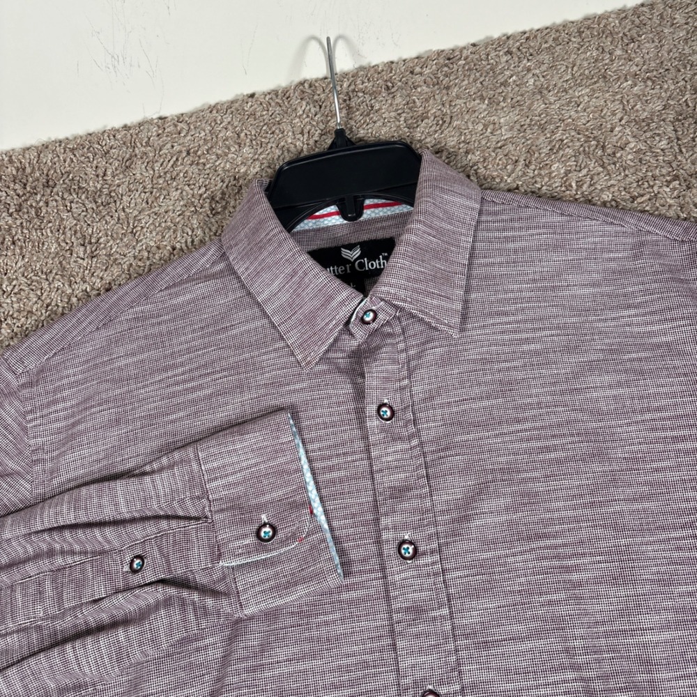 Butter Cloth Mens Large Burgundy Micro Check Long Sleeve Button Up Shirt Cotton